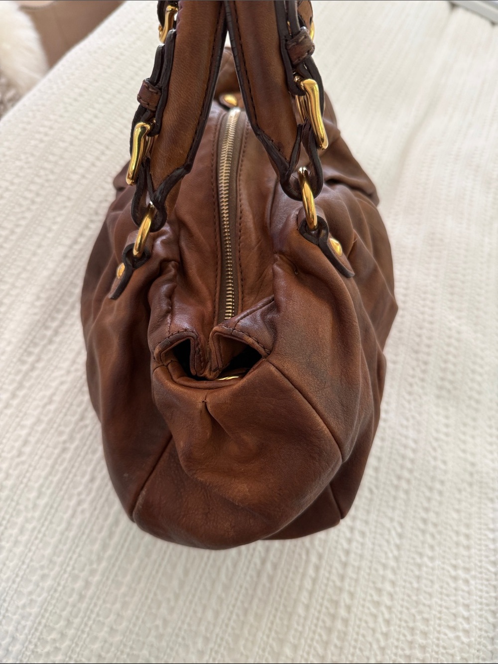 MIU MIU by PRADA Vintage Nappa 2Way Brown Leather Satchel Gold Hardware - Picture 7 of 12